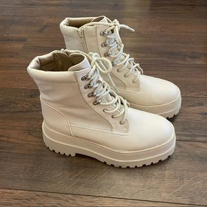 Missguided Cream Chunky Platform Combat Boots